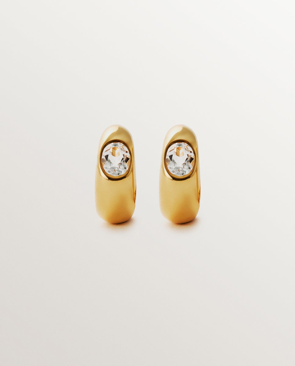 Brincos de Argola em Prata 925 Banhada a Ouro Amarelo de 18k com 2 Topázios Brancos Branco-3