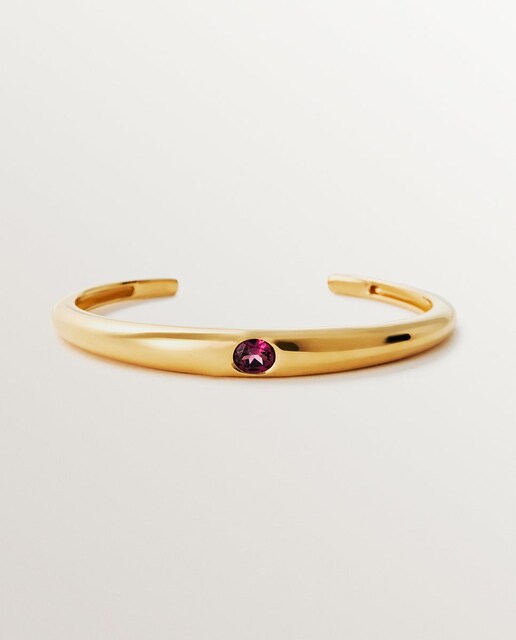 Imagem 0 de Pulseira Rígida de Prata 925 Banhada em Ouro Amarelo de 18k com Rodolita Rosa