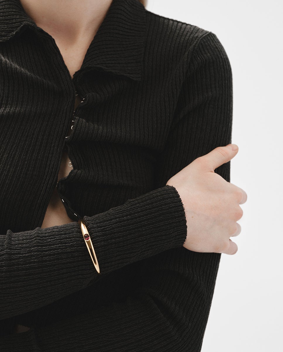 Pulseira Rígida de Prata 925 Banhada em Ouro Amarelo de 18k com Rodolita Rosa Rosa-2