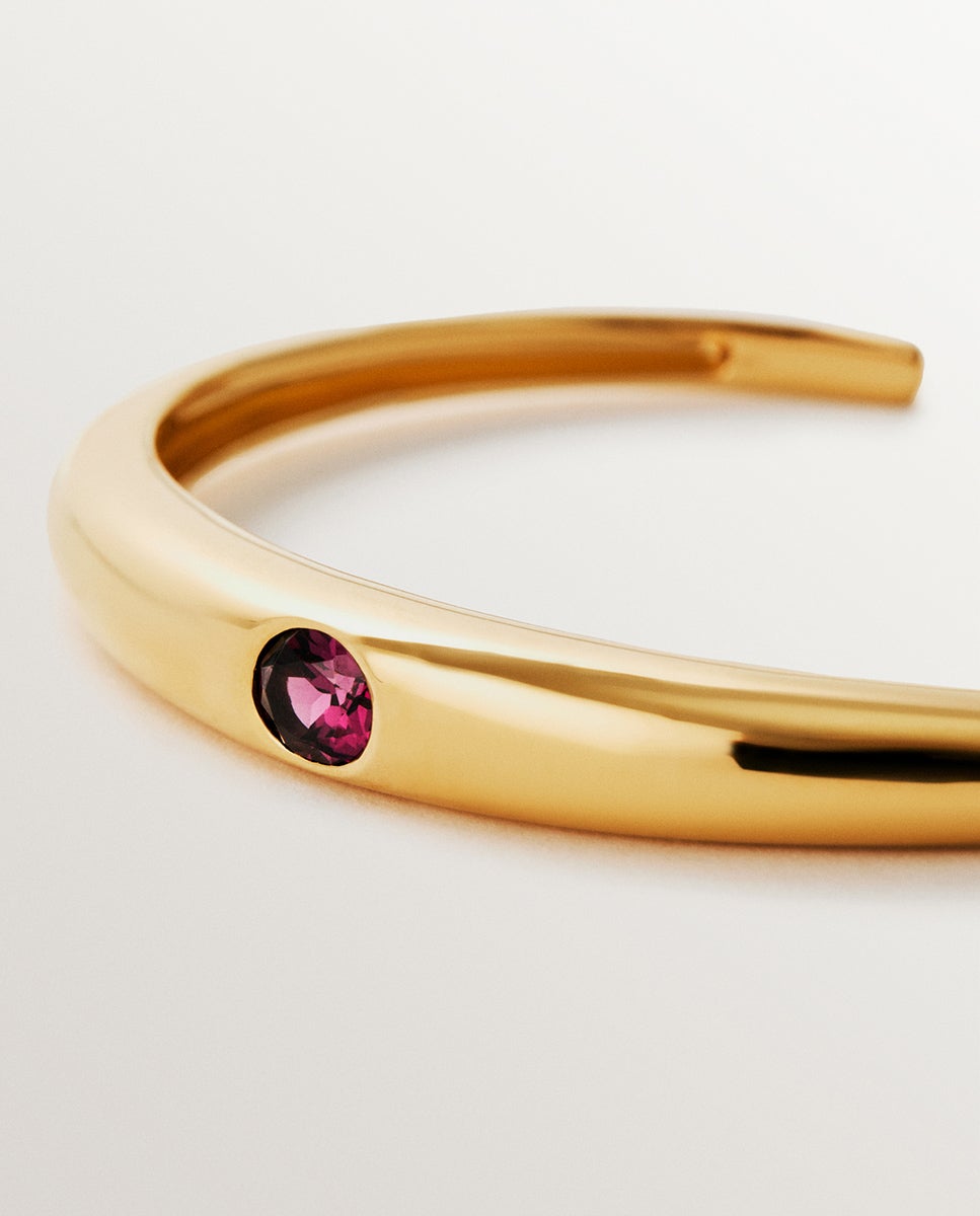 Pulseira Rígida de Prata 925 Banhada em Ouro Amarelo de 18k com Rodolita Rosa Rosa-5