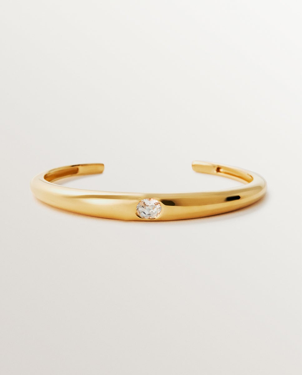 Pulseira Rígida de Prata 925 Banhada em Ouro Amarelo de 18k com Topázio Branco Branco-1