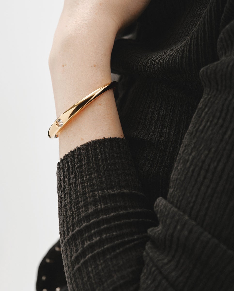 Pulseira Rígida de Prata 925 Banhada em Ouro Amarelo de 18k com Topázio Branco Branco-4