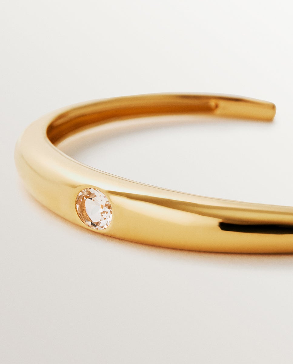 Pulseira Rígida de Prata 925 Banhada em Ouro Amarelo de 18k com Topázio Branco Branco-5