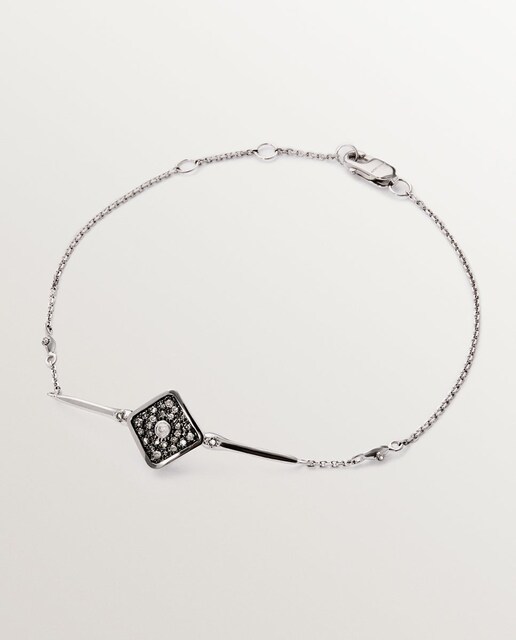 Imagem 0 de Pulseira de Ouro Branco de 9k com Forma de Losango e Diamantes