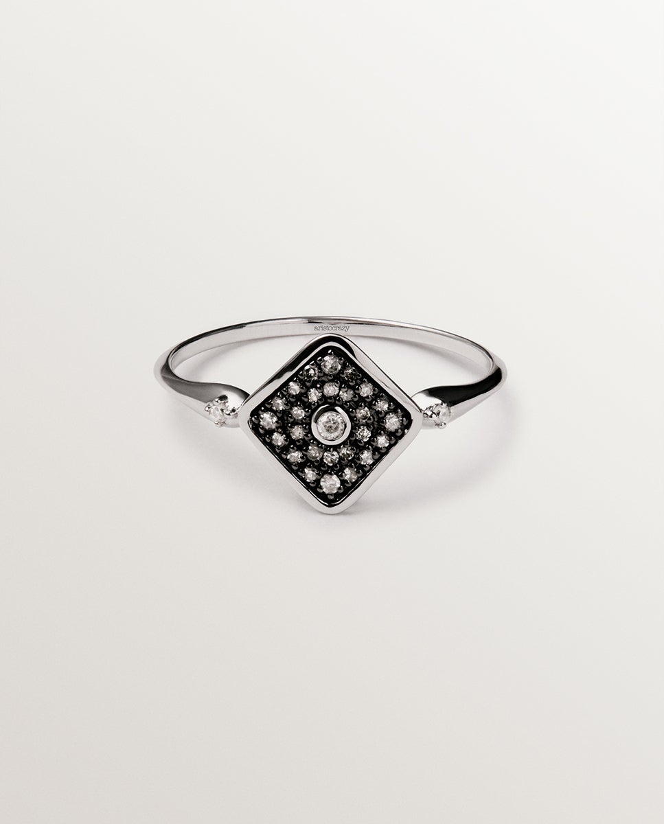 Anel de Ouro Branco de 9k com Forma de Losango e Diamantes Branco-3