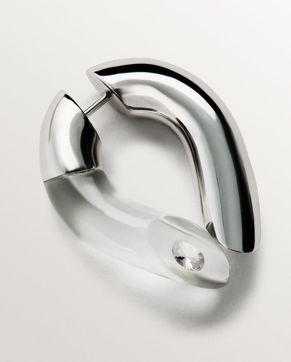 Brincos de Argola de Prata 925 com Zirconitas Suspensas em Resina Prata-5