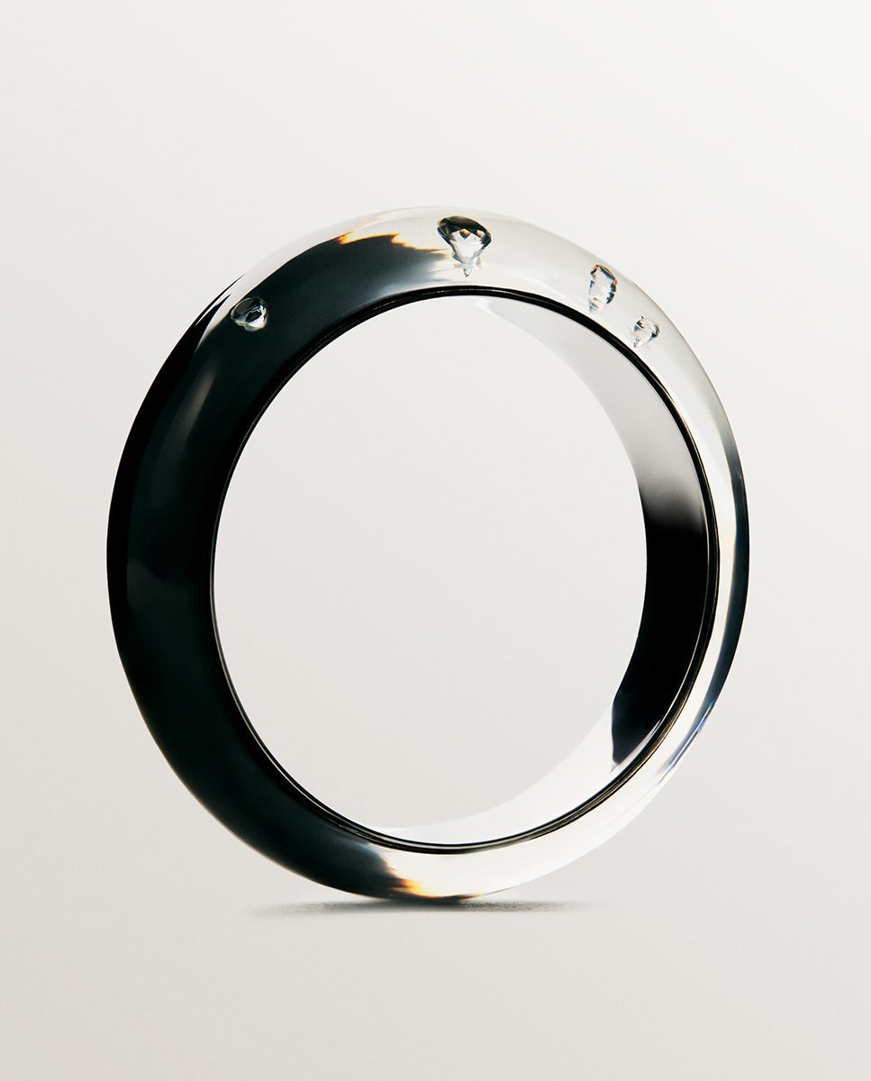 Pulseira Rígida de Prata 925 com Esmalte em Preto e Zirconites Suspensas em Resina Preto-5