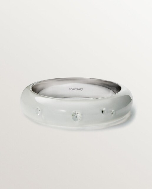 Imagem 0 de Pulseira Rígida de Prata com Esmalte em Branco e Zircónias Suspensas em Resina
