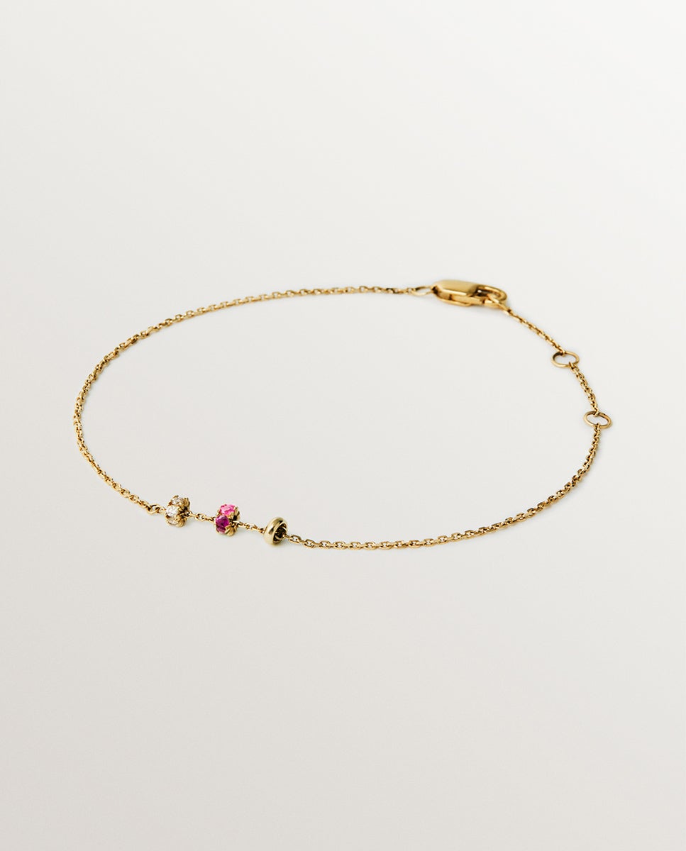 Pulseira de Ouro Amarelo de 9k com Rubis e Diamantes Vermelho-1