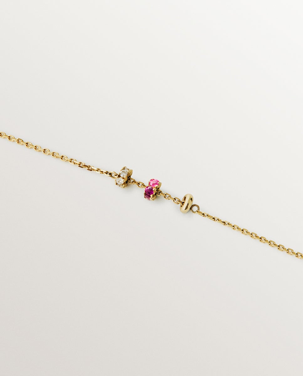 Pulseira de Ouro Amarelo de 9k com Rubis e Diamantes Vermelho-3
