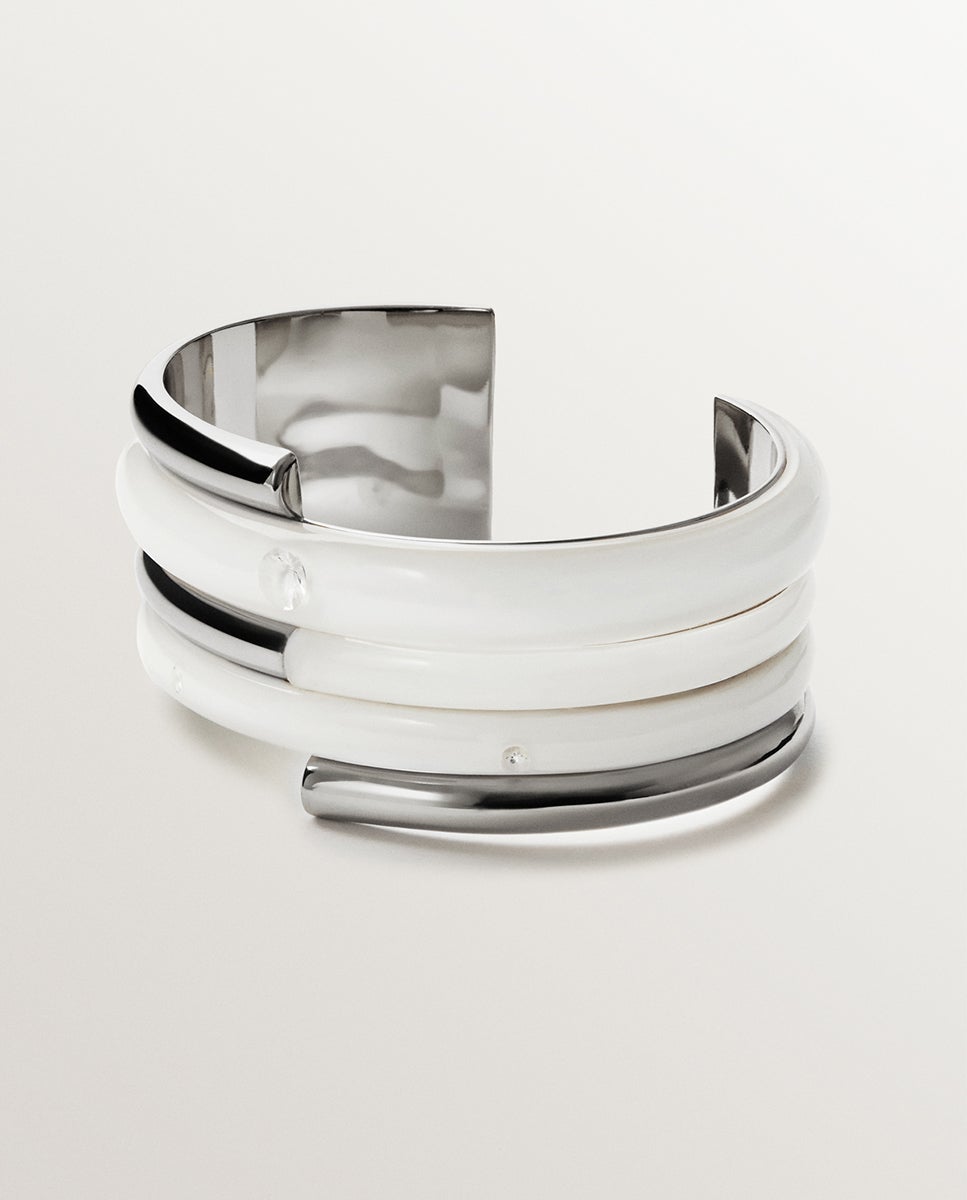 Pulseira de Prata 925 com Esmalte Branco e Zirconitas Suspensas em Resina Branco-1