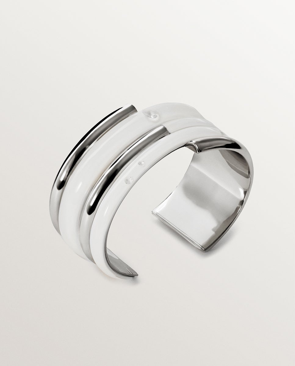 Pulseira de Prata 925 com Esmalte Branco e Zirconitas Suspensas em Resina Branco-3