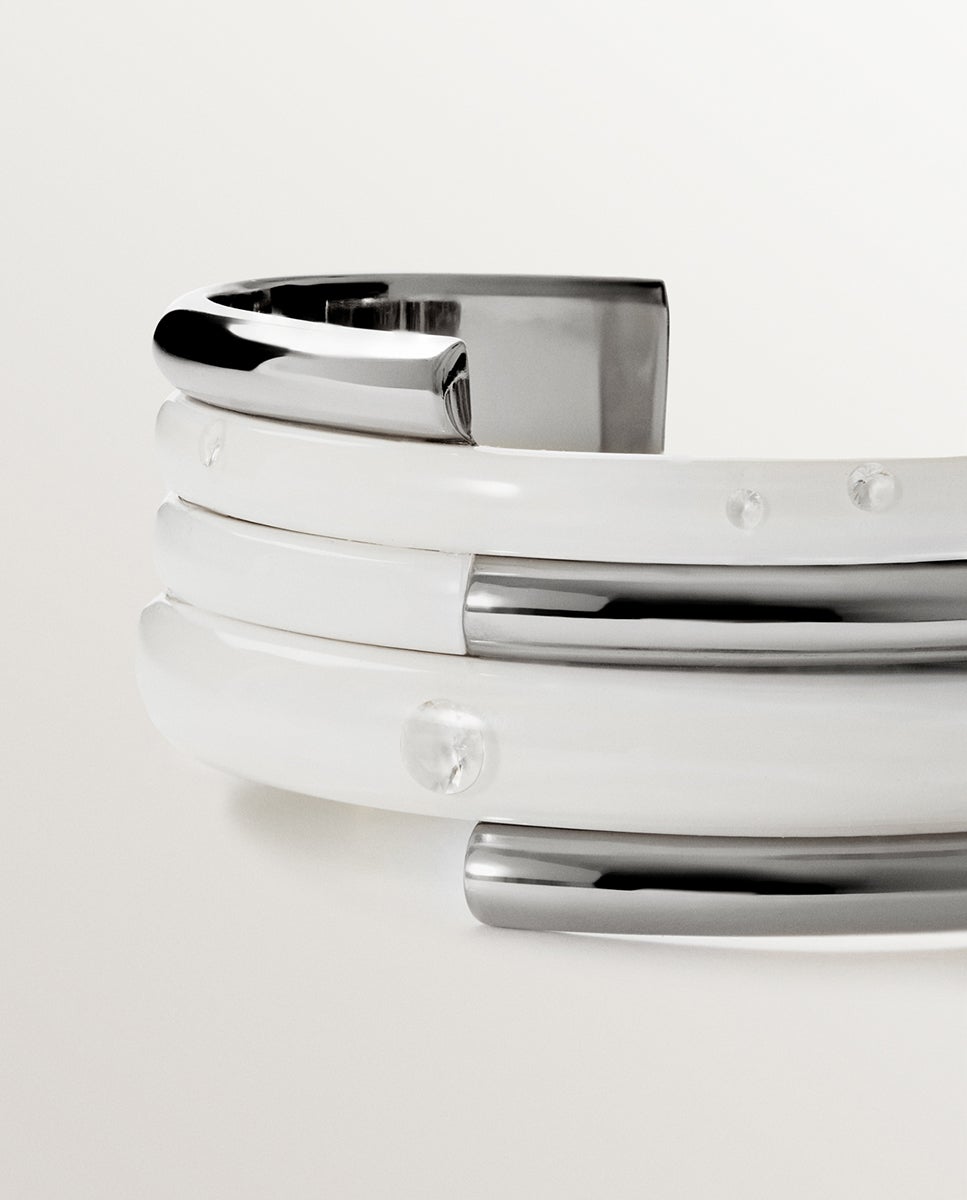 Pulseira de Prata 925 com Esmalte Branco e Zirconitas Suspensas em Resina Branco-5
