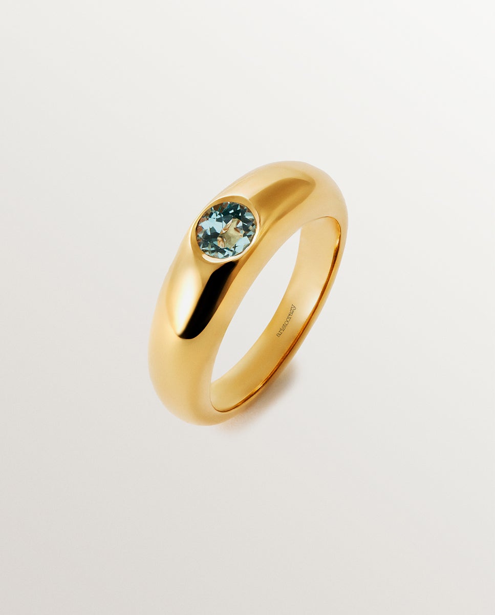 Anel de Prata 925 Banhada em Ouro Amarelo de 18k com Topázio Azul Sky Azul-1