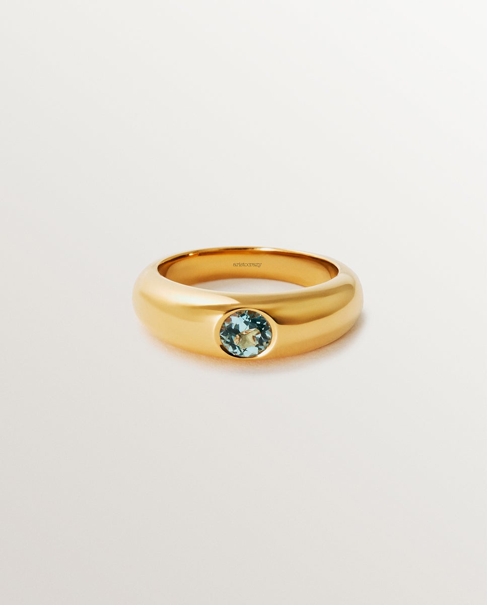 Anel de Prata 925 Banhada em Ouro Amarelo de 18k com Topázio Azul Sky Azul-3