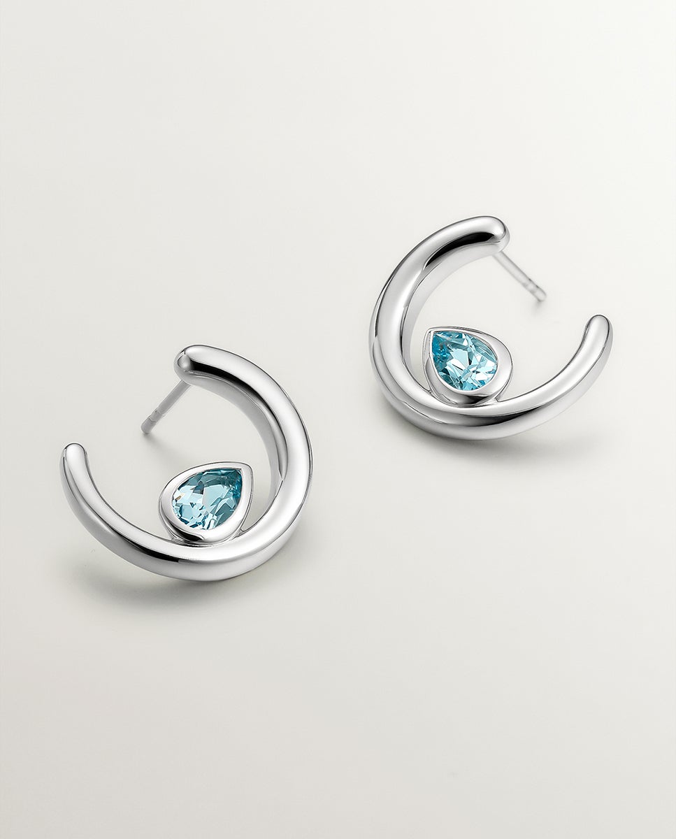 Brincos de Argola de Prata 925 com 2 Topázios Azul Sky Azul-2