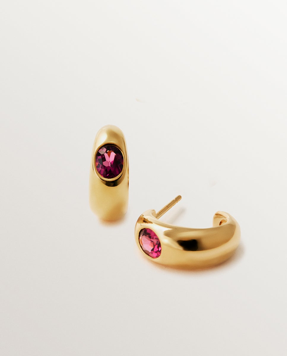 Brincos de Aro de Prata 925 Banhada em Ouro Amarelo de 18k com 2 Rodolitas Vermelhas Vermelho-3