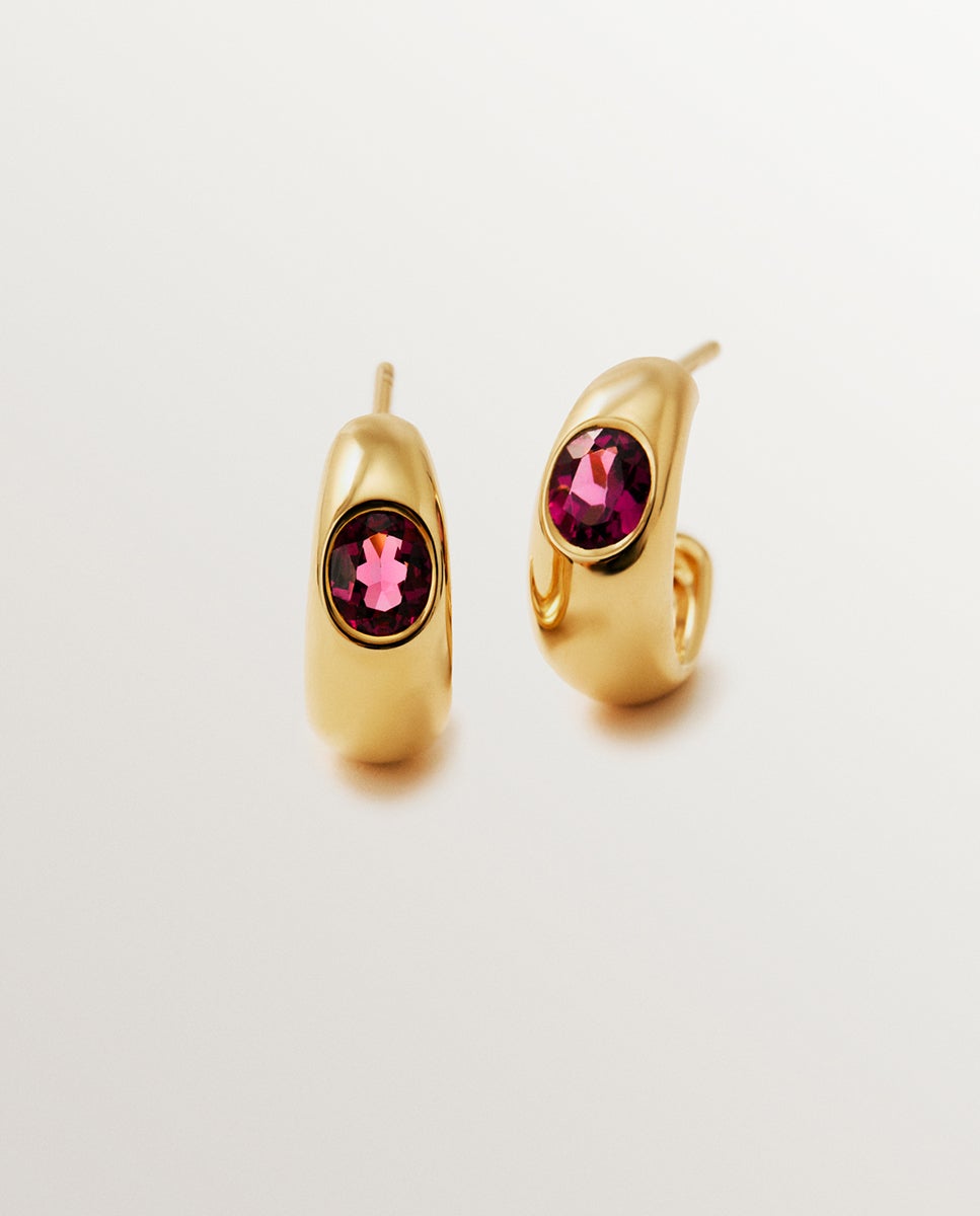 Brincos de Aro de Prata 925 Banhada em Ouro Amarelo de 18k com 2 Rodolitas Vermelhas Vermelho-5