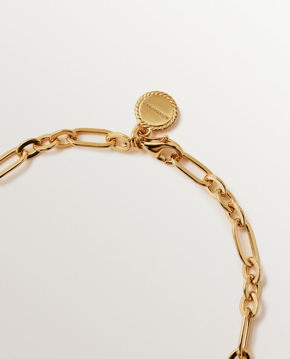 Pulseira de Corrente em Prata 925 Banhada a Ouro Amarelo de 18k com Rodolitos Vermelhos Vermelho-5
