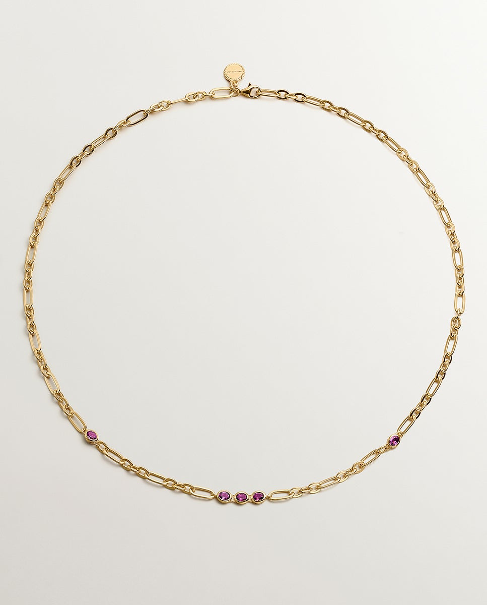 Colar de Prata 925 Banhada em Ouro Amarelo de 18k com Rodolitas Vermelhas Vermelho-1