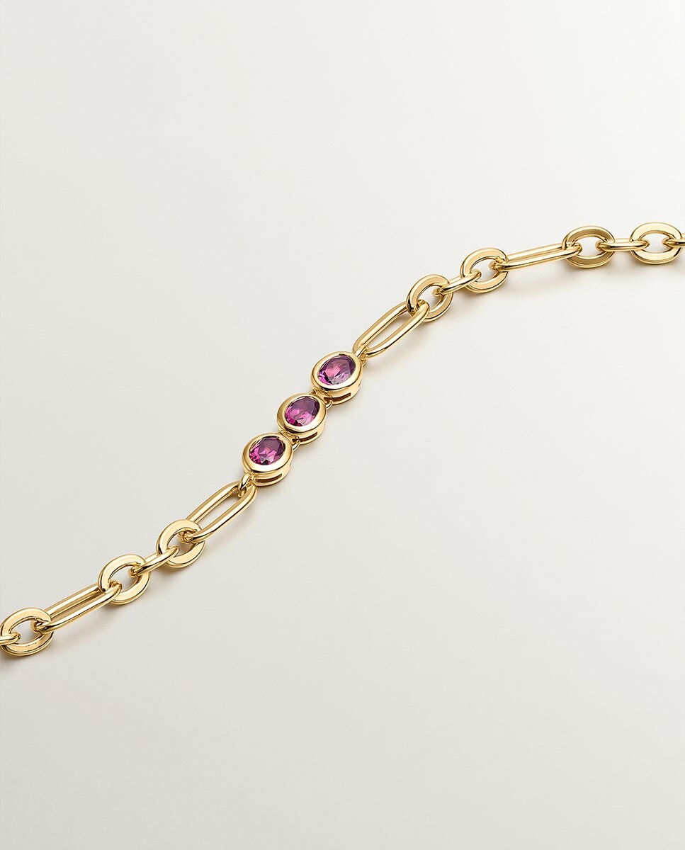 Colar de Prata 925 Banhada em Ouro Amarelo de 18k com Rodolitas Vermelhas Vermelho-3