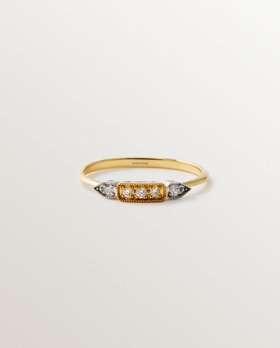 Anel de Ouro Branco e Amarelo de 18k com Pavé de Diamantes em Tamanho Brilhante Branco-3
