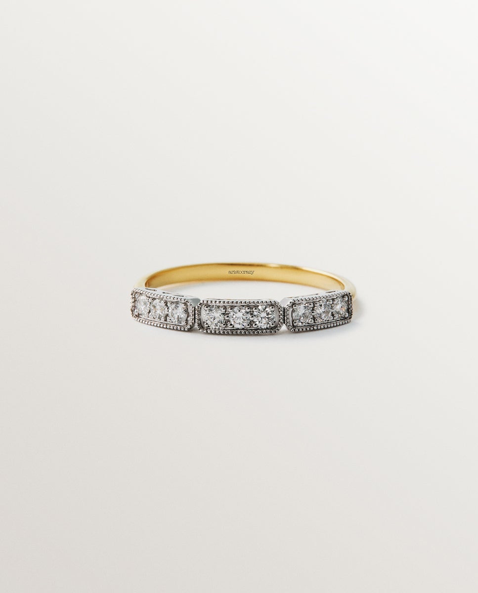 Anel de Ouro Branco e Amarelo de 18k com Pavé de Diamantes em Tamanho Brilhante Branco-3