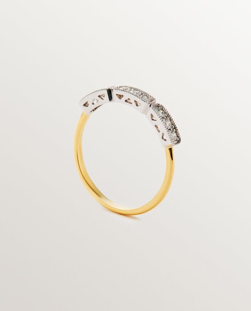 Imagem 0 de Anel de Ouro Branco e Amarelo de 18k com Pavé de Diamantes em Corte Brilhante