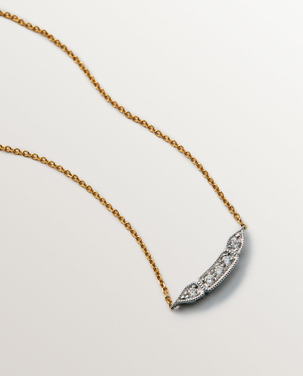 Pendente de Ouro Branco e Amarelo de 18k com Pavé de Diamantes em Tamanho Brilhante Branco-3