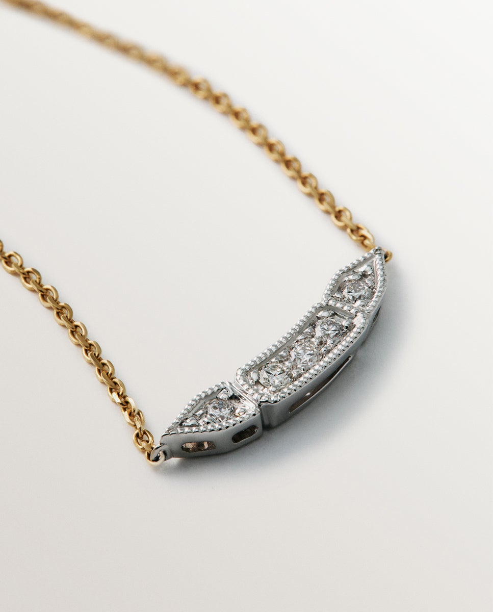 Pendente de Ouro Branco e Amarelo de 18k com Pavé de Diamantes em Tamanho Brilhante Branco-5