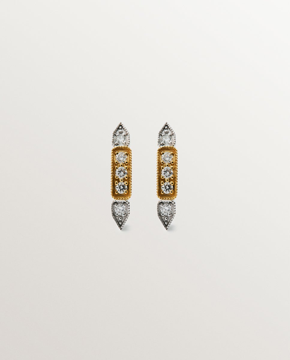 Brincos de Ouro Branco e Amarelo de 18k com Diamantes em Tamanho Brilhante Branco-1