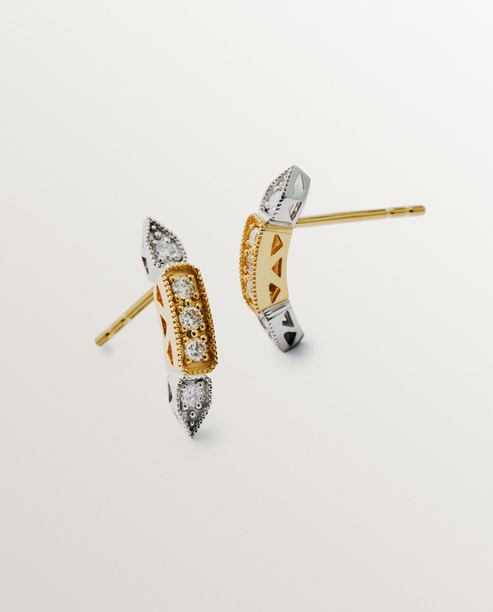Brincos de Ouro Branco e Amarelo de 18k com Diamantes em Tamanho Brilhante Branco-3
