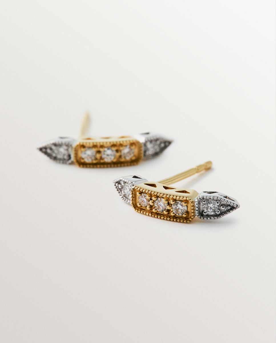 Brincos de Ouro Branco e Amarelo de 18k com Diamantes em Tamanho Brilhante Branco-5