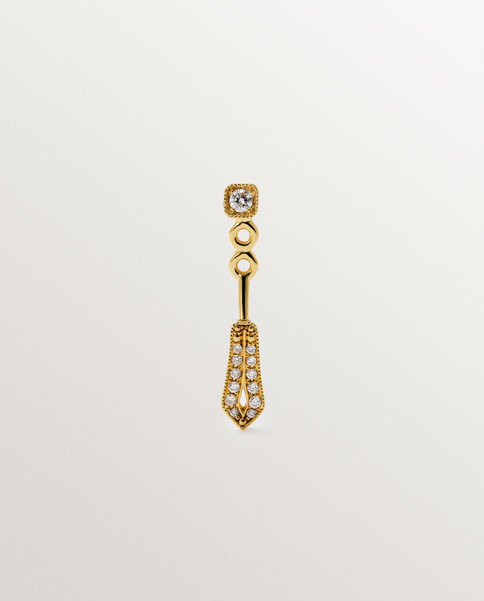 Brinco Individual de Ouro Amarelo 18k com Diamantes em Lapidação Brilhante Branco-1