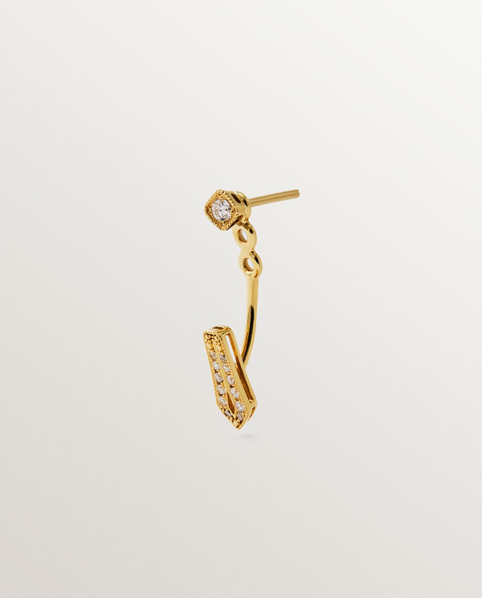 Brinco Individual de Ouro Amarelo 18k com Diamantes em Lapidação Brilhante Branco-3