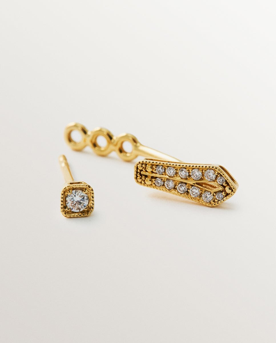 Brinco Individual de Ouro Amarelo 18k com Diamantes em Lapidação Brilhante Branco-5