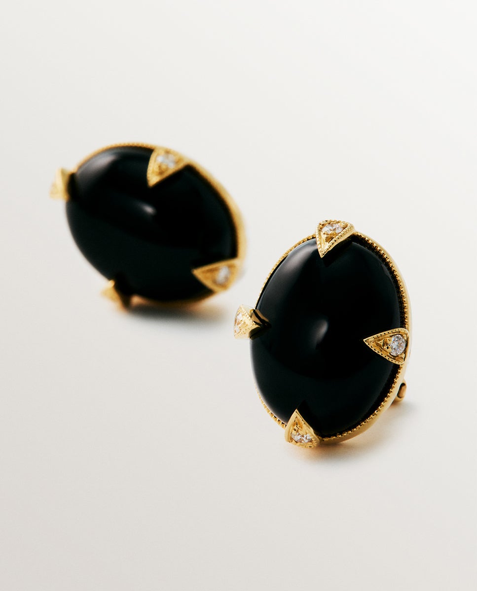 Brincos de Ouro Amarelo 18k com Ônix Preto e Diamantes em Tamanho Brilhante Preto-3