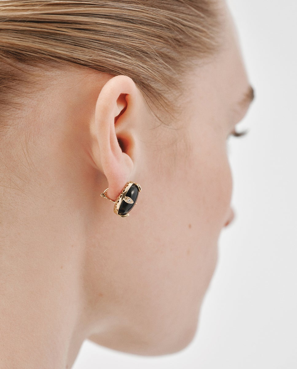 Brincos de Ouro Amarelo 18k com Ônix Preto e Diamantes em Tamanho Brilhante Preto-6