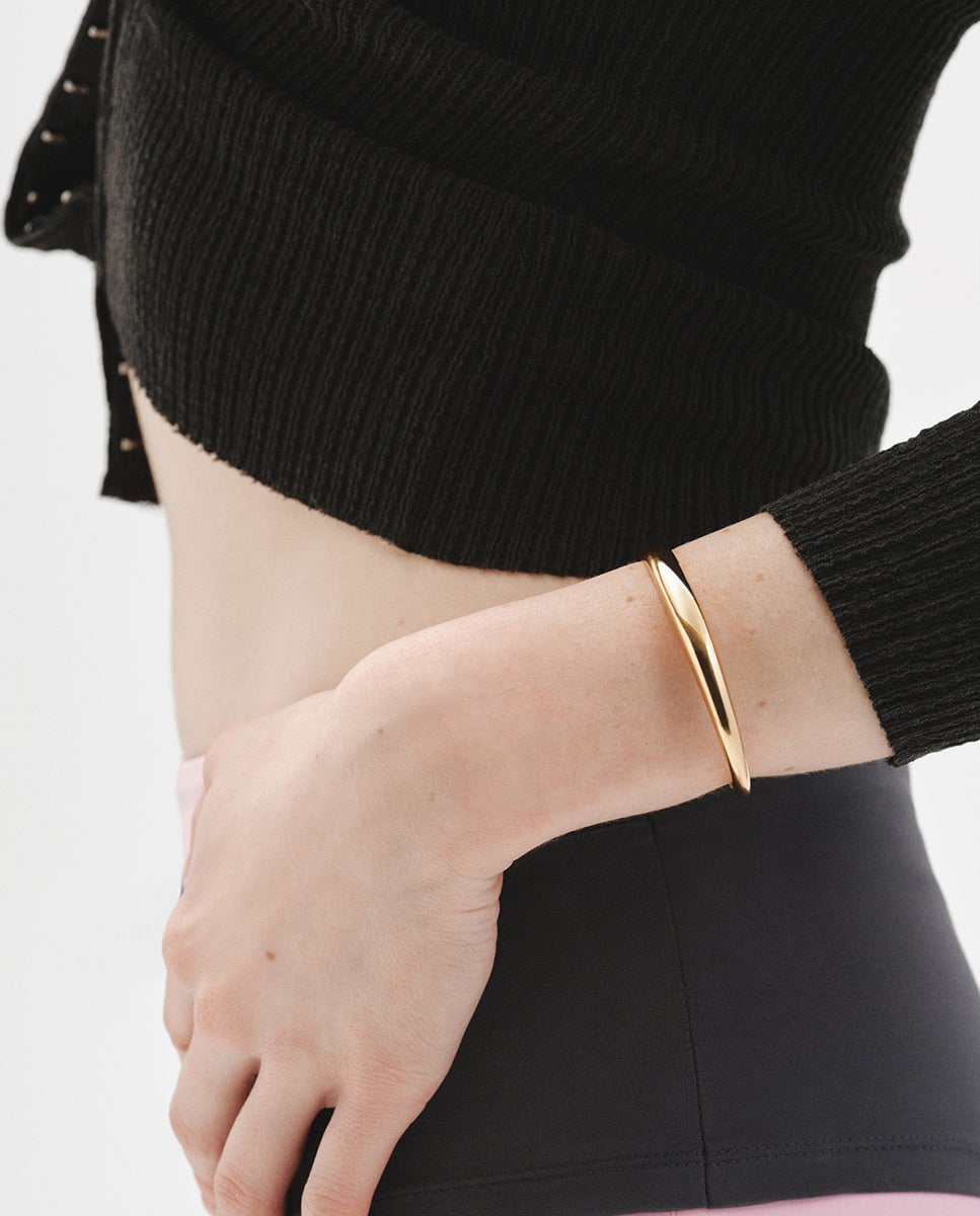 Pulseira Rígida de Prata 925 Banhada em Ouro Amarelo de 18k Ouro-2