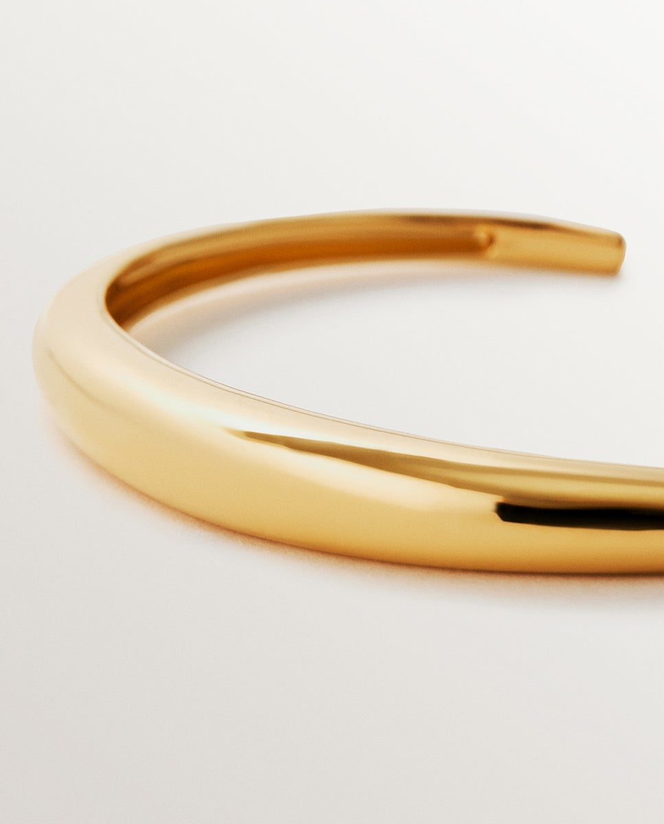 Pulseira Rígida de Prata 925 Banhada em Ouro Amarelo de 18k Ouro-3
