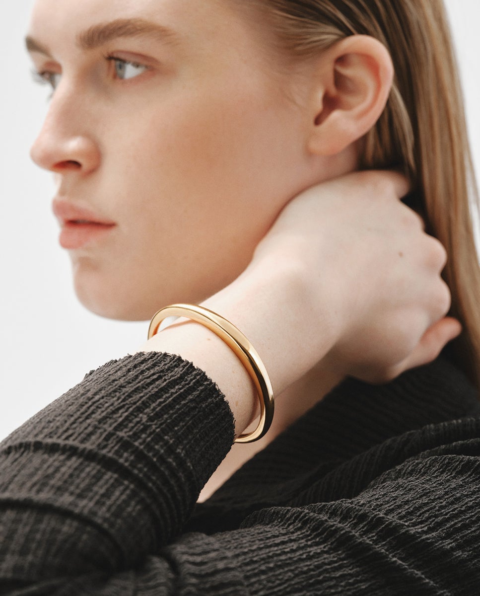 Pulseira Rígida de Prata 925 Banhada em Ouro Amarelo de 18k Ouro-4