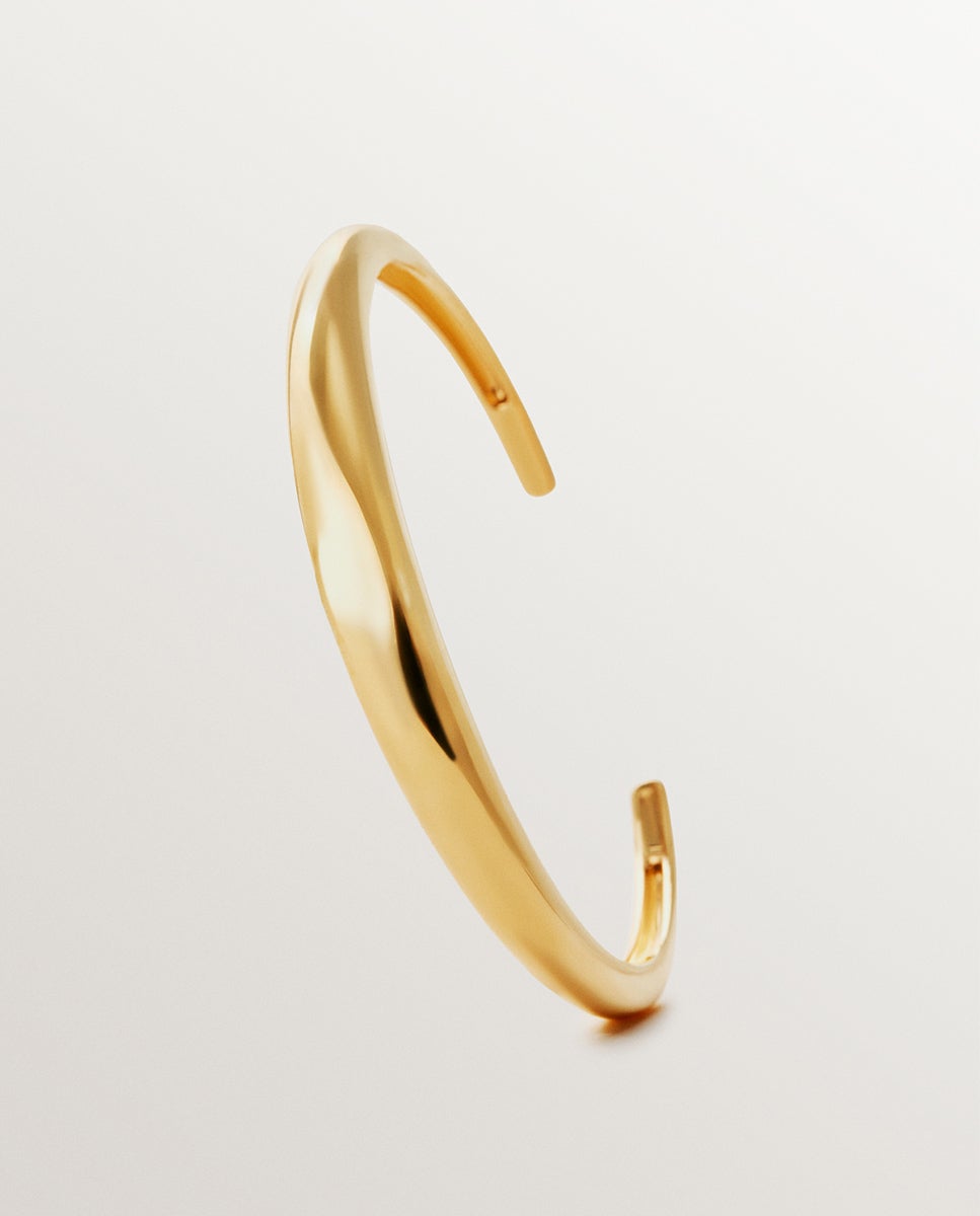 Pulseira Rígida de Prata 925 Banhada em Ouro Amarelo de 18k Ouro-5