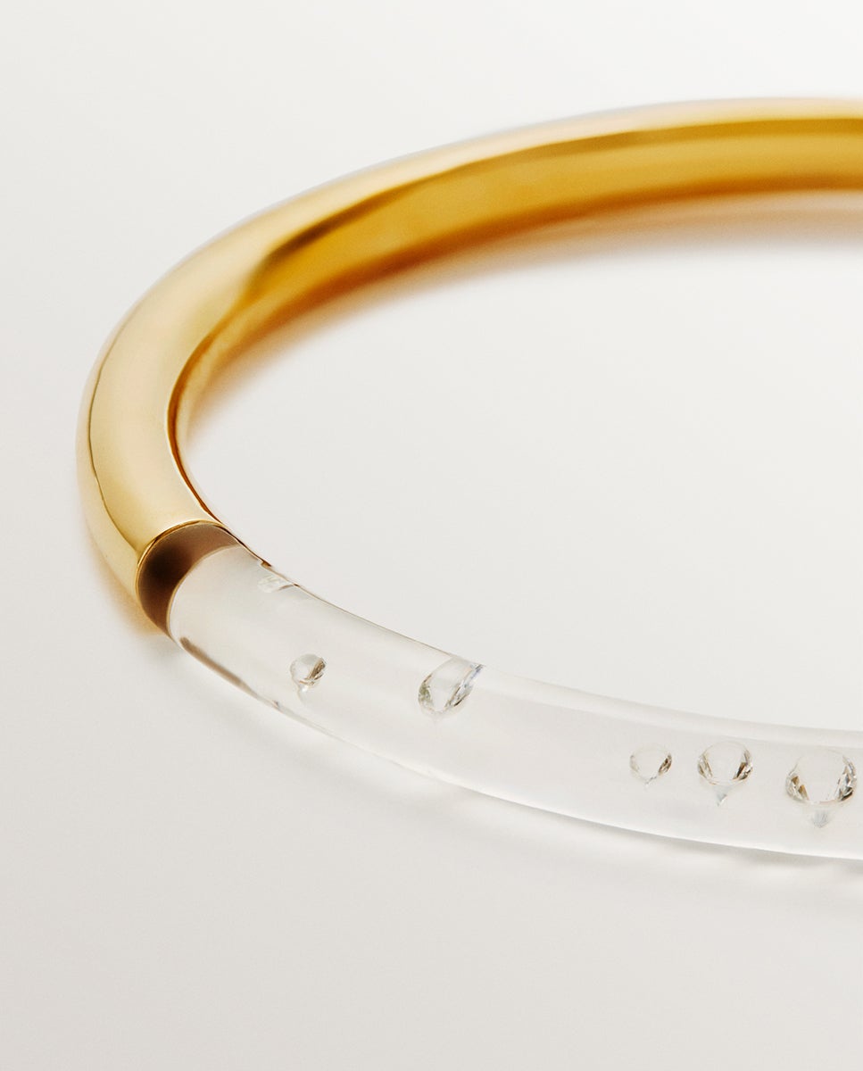 Colar Rígido de Prata 925 Banhada em Ouro Amarelo de 18k com Zirconites Suspensas em Resina Ouro-3