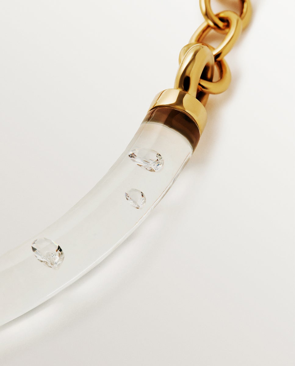 Colar Rígido de Prata 925 Banhada em Ouro Amarelo de 18k com Zirconites Suspensas em Resina Ouro-5