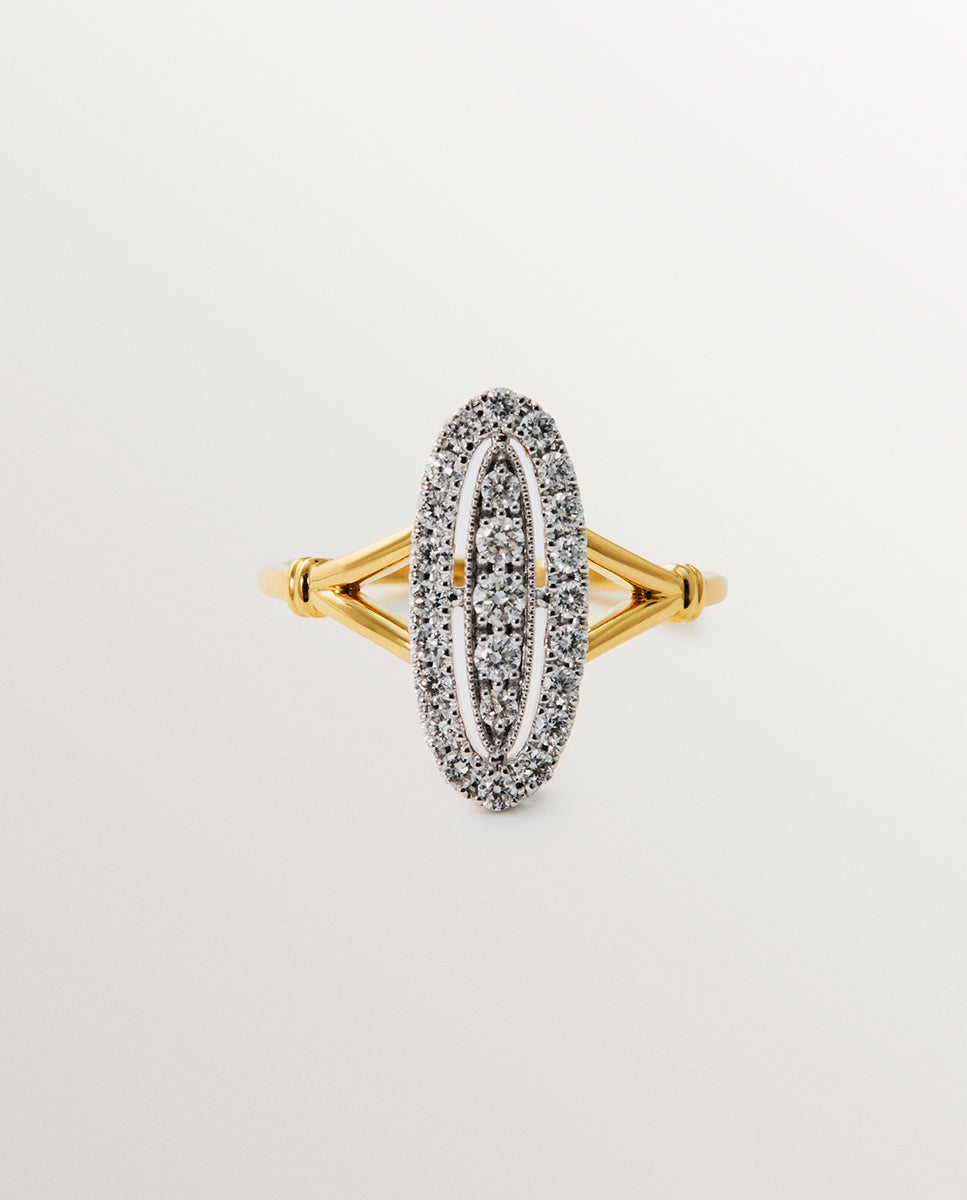 Anel de Ouro Branco e Amarelo de 18k com Pavé de Diamantes em Tamanho Brilhante Branco-3