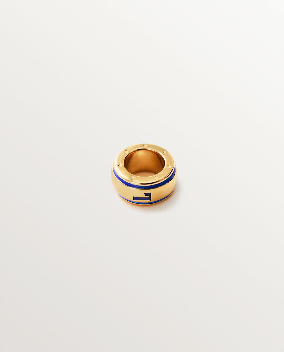 Charm com Inicial L de Prata 925 Banhada em Ouro Amarelo de 18k e Esmalte Azul com Forma Circular Azul-3