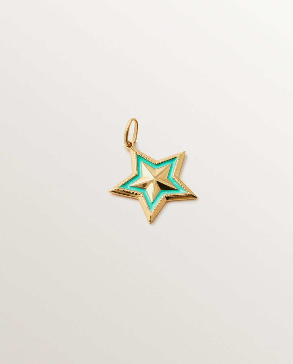 Imagem 0 de Charm de Prata 925 Banhada em Ouro Amarelo de 18k e Esmalte Turquesa com Forma de Estrela