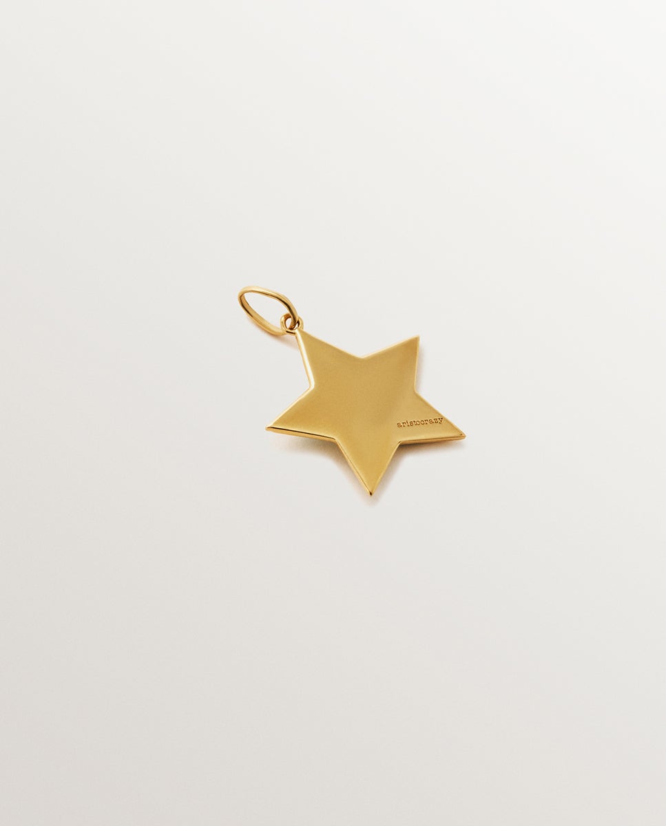 Charm de Prata 925 Banhada em Ouro Amarelo de 18k e Esmalte Turquesa com Forma de Estrela Azul-3