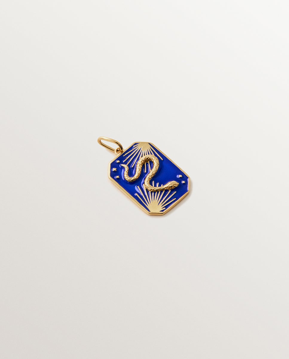 Imagem 0 de Charm de Prata 925 Banhada em Ouro de 18k e Esmalte Azul com Motivo de Serpente