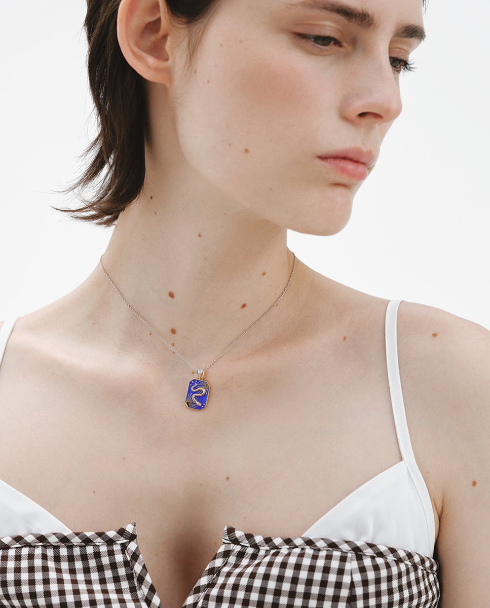 Charm de Prata 925 Banhada em Ouro de 18k e Esmalte Azul com Motivo de Serpente Azul-4